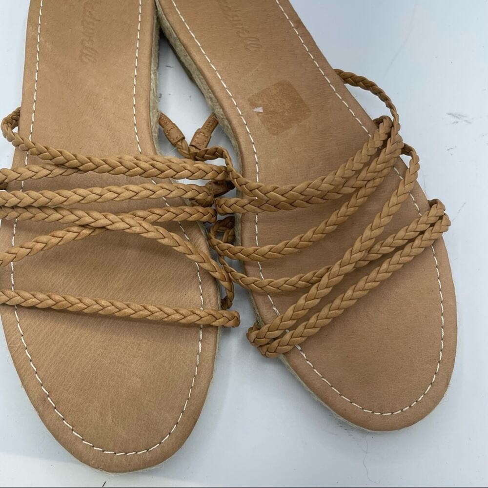 Madewell Platform Espadrille Strappy Sandals Womens 10 Tan Leather Braided Flats - Picture 3 of 7